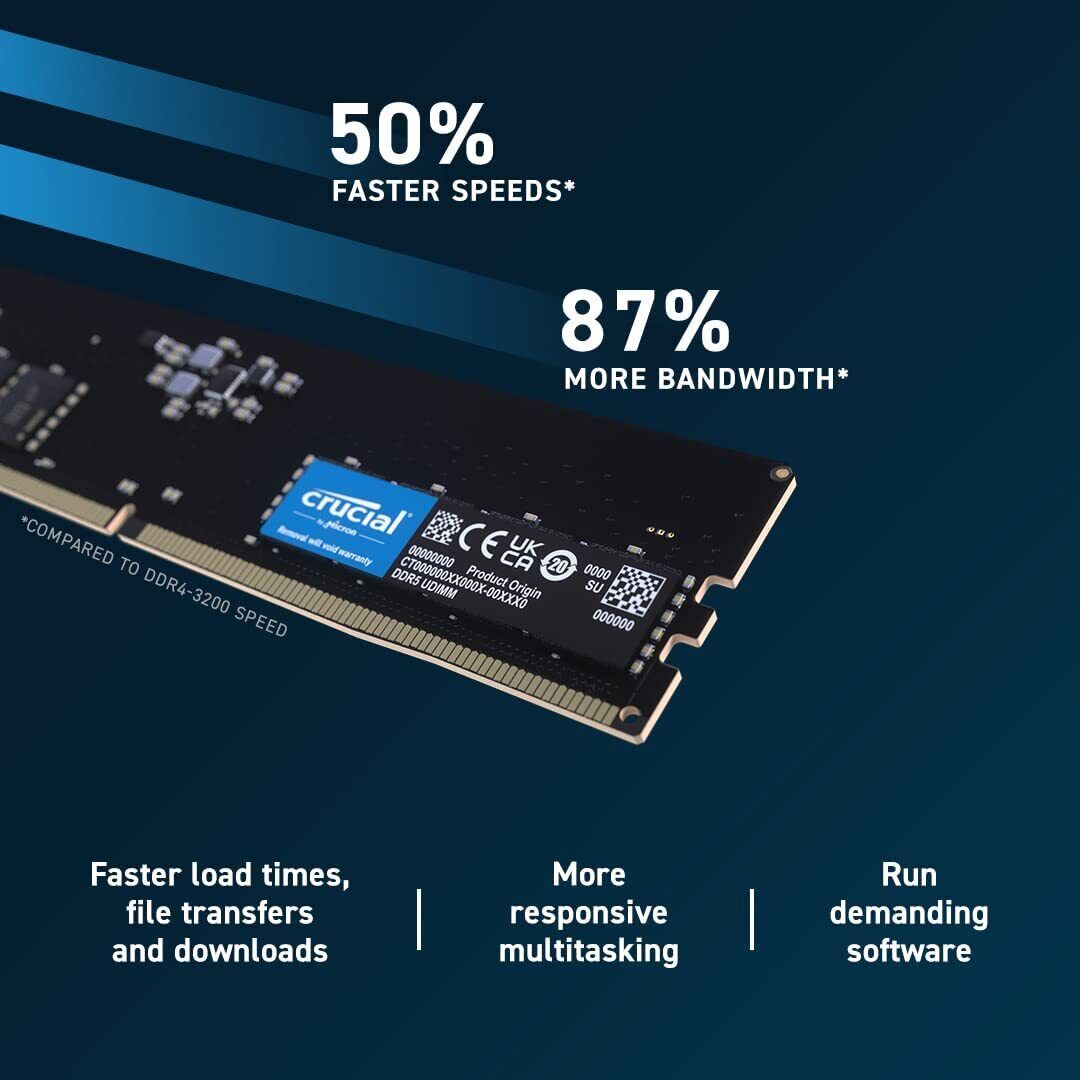 Crucial 32GB Single DDR5 4800MHz PC5-38400 RAM 288-Pin Desktop Memory 4800 uDIMM