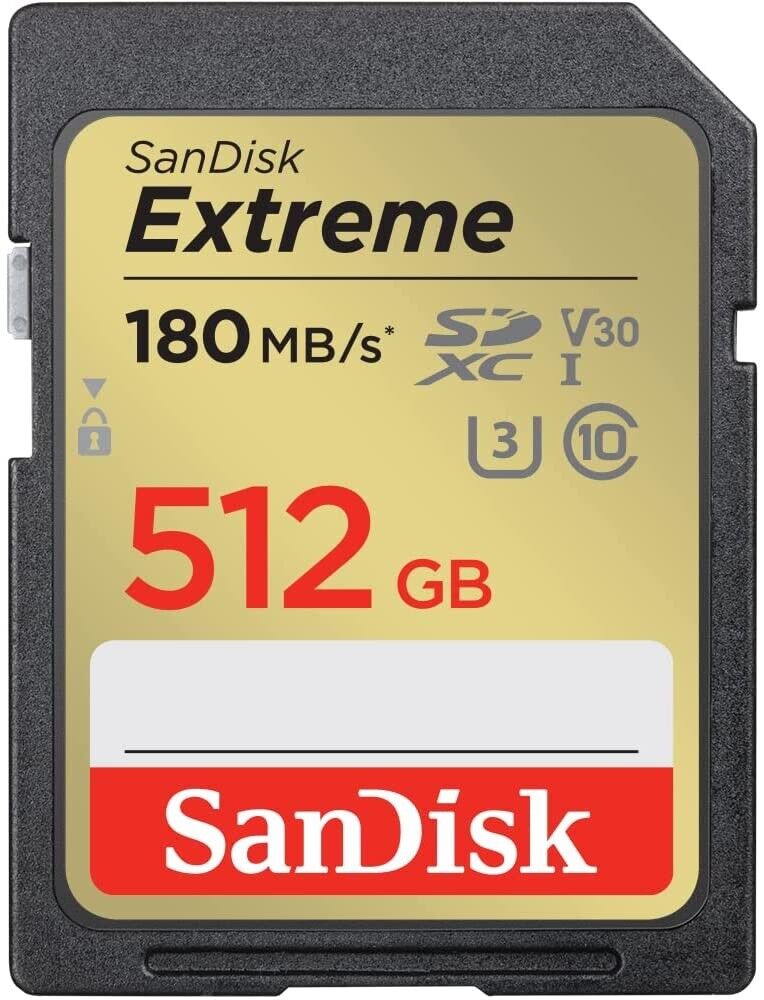SanDisk 512GB Extreme 180MB/s Class 10 SD SDXC U3 4K Memory Card SDSDXVV-512G-GNCIN