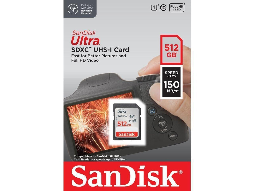 SanDisk 512GB ULTRA SDXC SD 150mb/s Camera Flash Memory Card SDSDUNC-512G-GN6IN