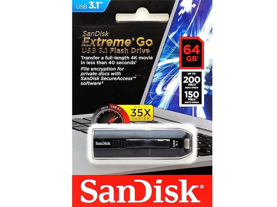 SanDisk 64GB EXTREME GO USB 3.1 Fast Flash Memory Pen Drive SDCZ800-064G-G46
