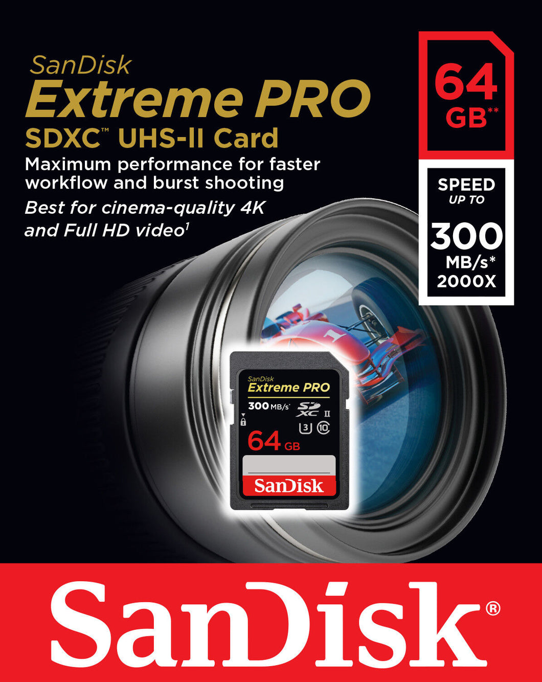 SanDisk 64GB SDXC Extreme Pro UHS-II U3 300MB/s 4K Class 10 SD Card Camera 2000x