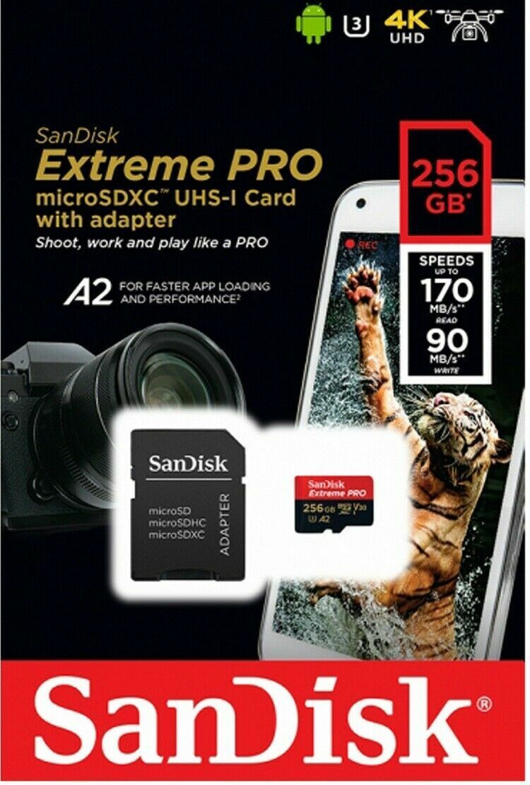 SanDisk 256GB microSDXC Extreme Pro 170MB/s U3 A2 V30 256G microSD SDSQXCZ-256G