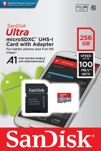 SanDisk Ultra 256 GB Micro SD XC UHS-I Card SDSQUAR-256G-GN6MA 100MB/s A1 256GB