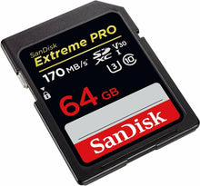 Load image into Gallery viewer, SanDisk 64GB Extreme PRO SD SDXC Card 170MB/s Class 10 UHS-1 U3 4K Memory V3 64G