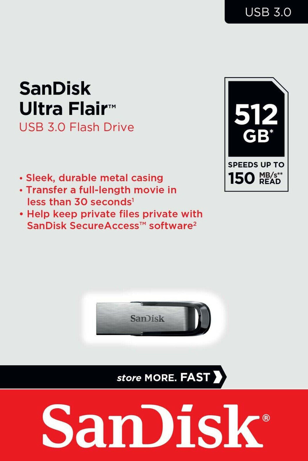 SanDisk 512GB Ultra Flair USB 3.0 150MB/s SDCZ73-512G-G46 Retail