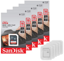 Load image into Gallery viewer, 5 x SanDisk Ultra 16GB SDHC SDXC SD Class 10 Flash Memory Card Camera + Cases