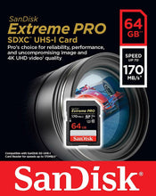 Load image into Gallery viewer, SanDisk 64GB Extreme PRO SD SDXC Card 170MB/s Class 10 UHS-1 U3 4K Memory V3 64G
