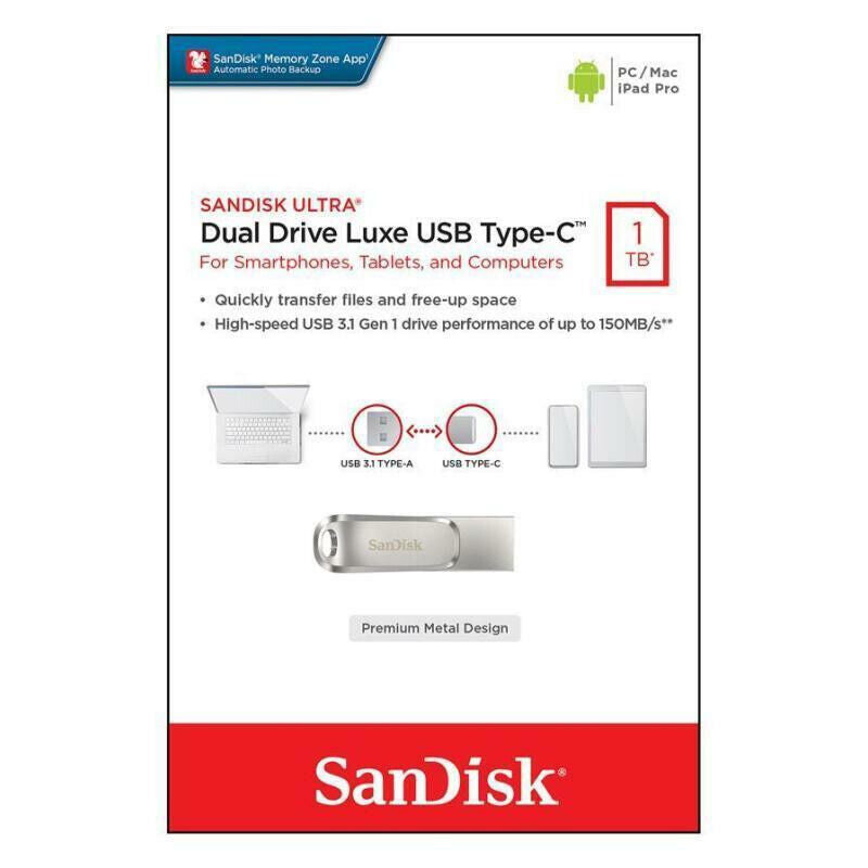SanDisk 1TB Ultra Dual Drive Luxe USB Type-C Flash Drive SDDDC4-1T00-G46