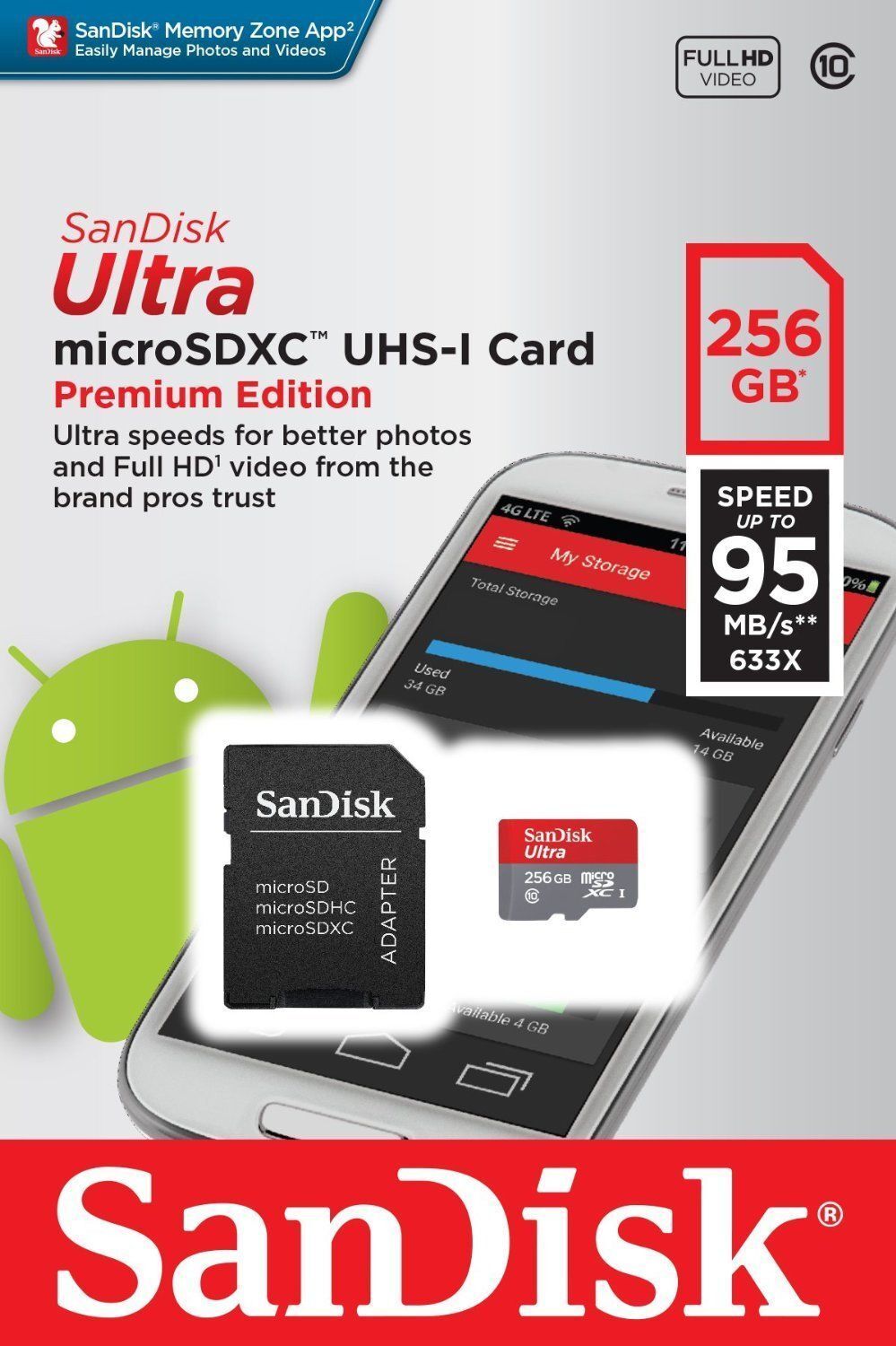 SanDisk Ultra 256 GB Micro SD XC UHS-I Card with Adapter SDSQUNI-256G-GN6MA NEW