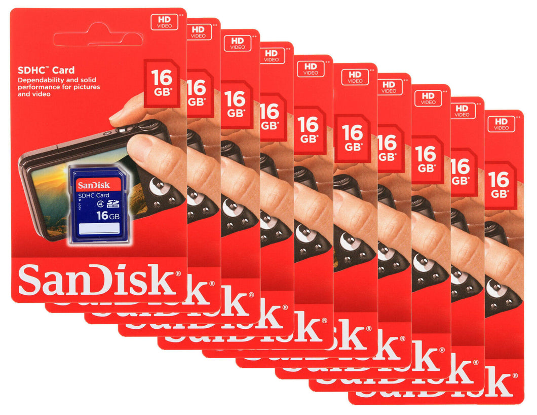 Lot of 10 x SanDisk 16GB SDHC Class 4 SD Flash Memory Card Camera SDSDB-016G-B35