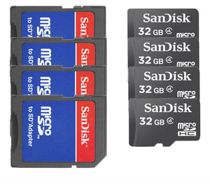 Lot of 4x 32GB = 128GB SanDisk Micro SD SDHC Class 4 Flash Memory Card w/Adapter