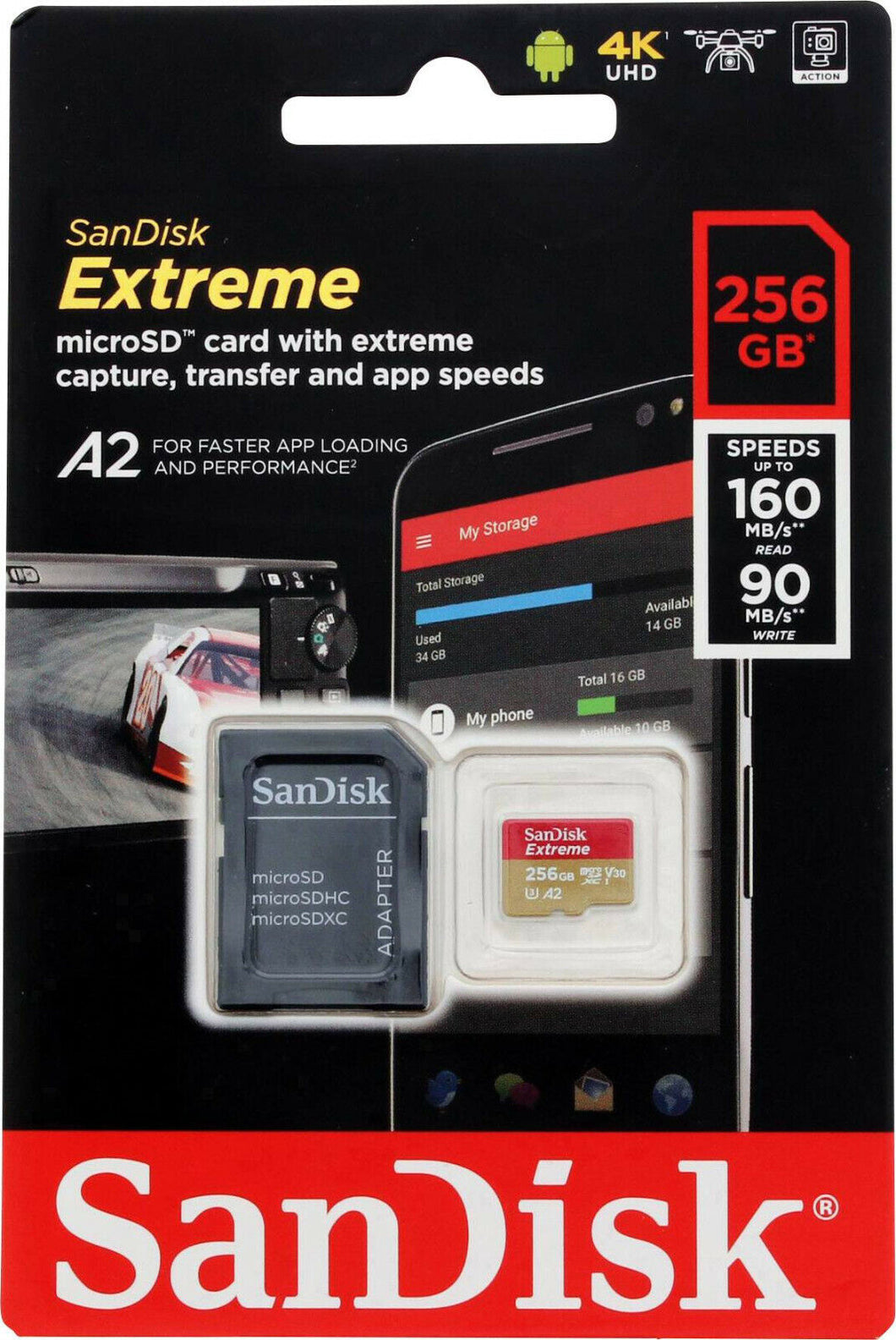 SanDisk Extreme 256GB 160MB/S Class 10 Micro SD MicroSDXC U3 Memory Card SDSQXA1