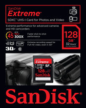 Load image into Gallery viewer, SanDisk 128GB Extreme SDHC SDXC SD Class 10 45MB/s UHS-I Memory Card Retail 128G