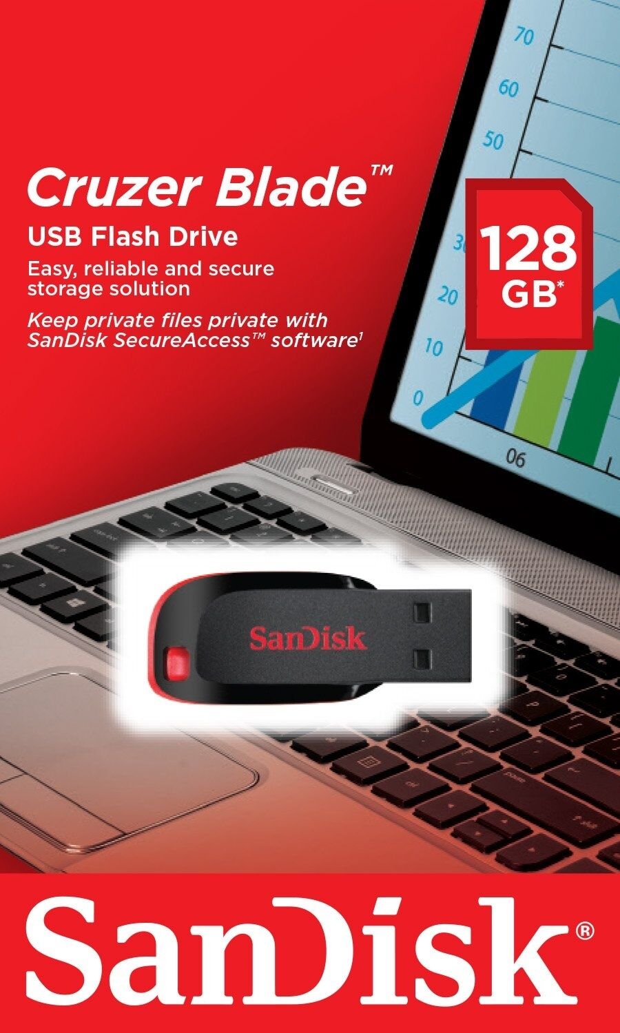 SanDisk 128GB Cruzer BLADE USB Thumb Flash Memory Pen Drive SDCZ50-128G-B35