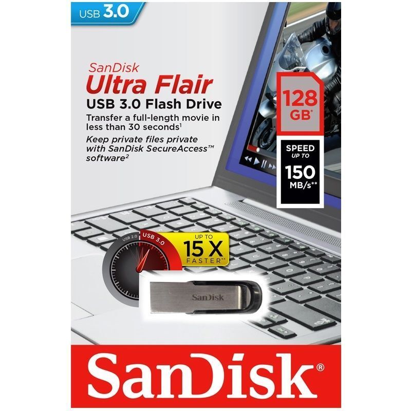 SanDisk 128GB USB CZ73 Ultra Flair USB 3.0 150MB/s SDCZ73-128G Retail