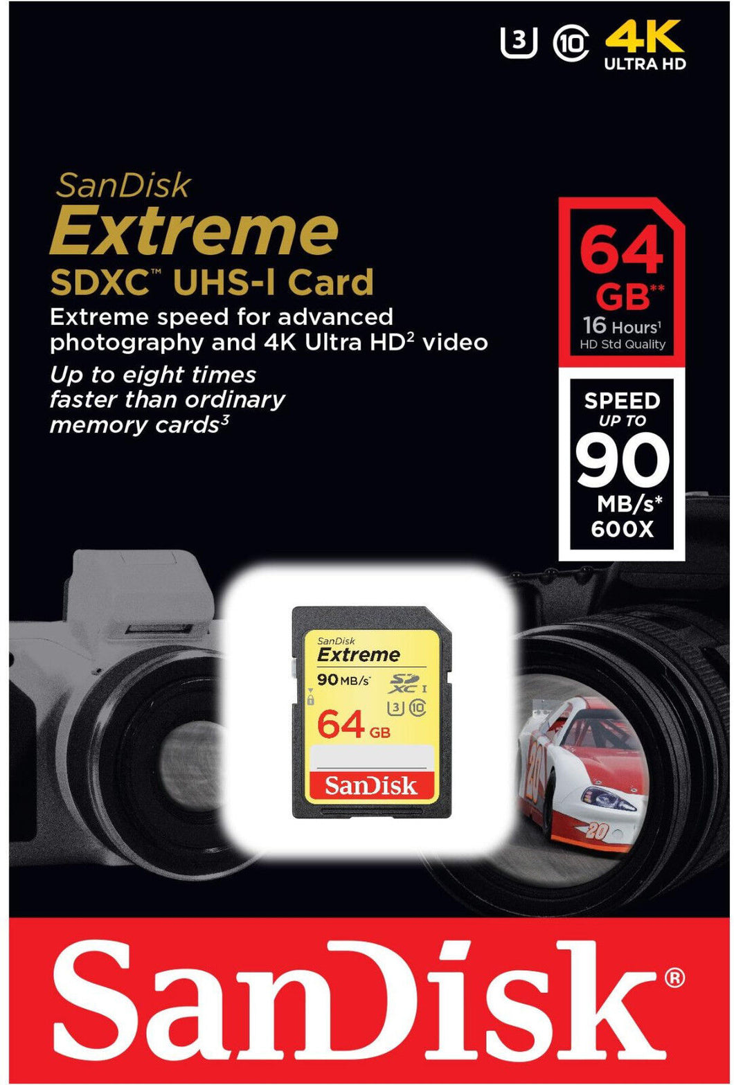 SanDisk Extreme 64GB SDXC 90 MB/S 600x UHS-1 SD Class 10 Memory Card U3 Camera