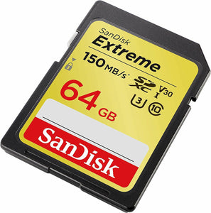 SanDisk 64GB Extreme SDXC 150MB/S U3 V30 4K SD Class 10 Memory Card SDSDXV6-064G