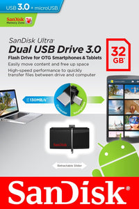 SanDisk 32GB OTG Dual Ultra USB 3.0 Micro Flash Thumb Drive Memory SDDD2-032G