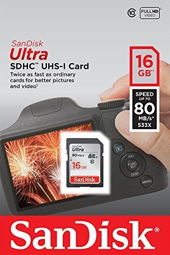 SanDisk 16 GB Ultra SDHC SDXC SD Class 10 80MB/S High Speed 533X Card UHS-I HD