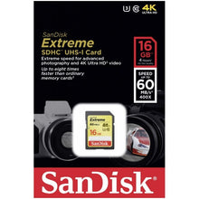 Load image into Gallery viewer, SanDisk 16GB Extreme SDHC 60MB/S Class 10 400x UHS-I U3 Camera Flash Memory Card