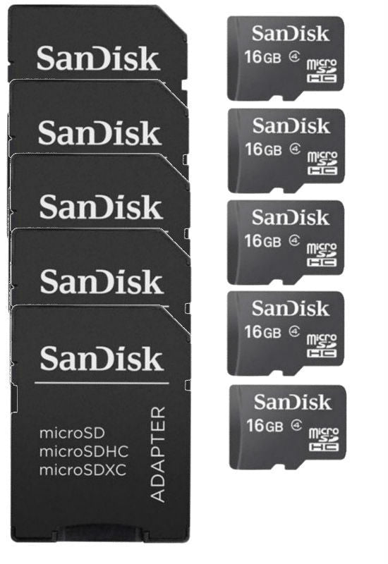 Lot of 5 New SanDisk 16 GB MicroSD HC Micro SDHC SD Class 4 TF Flash Memory Card