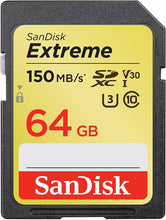 Load image into Gallery viewer, SanDisk 64GB Extreme SDXC 150MB/S U3 V30 4K SD Class 10 Memory Card SDSDXV6-064G