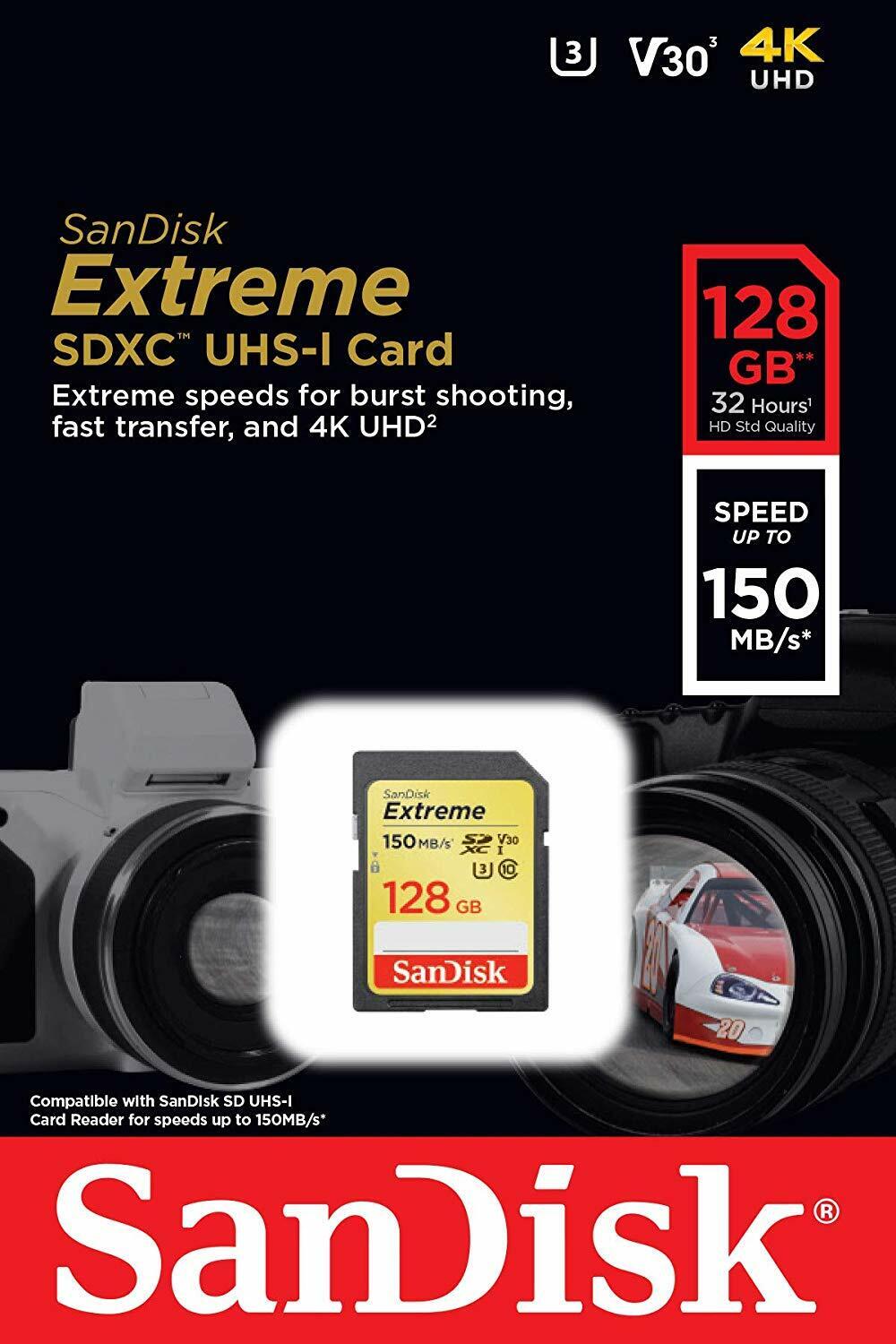 SanDisk Extreme 128GB SDXC 150MB/S 1000x UHS-1 SD Class 10 Memory Card 128G 4K