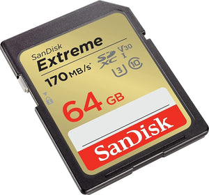 SanDisk 64GB Extreme SDXC 170MB/S U3 V30 4K SD Class 10 Memory Card SDSDXV2-064G