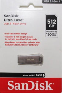 SanDisk Ultra Luxe 512GB USB 3.1 Flash Drive Silver SDCZ74-512G-G46