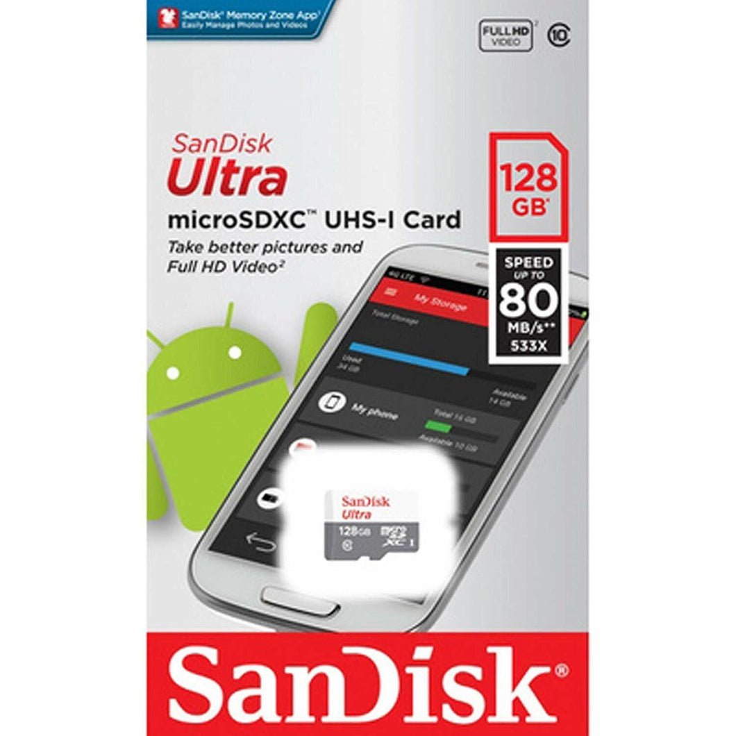 SanDisk Ultra 128GB 80MB/S Class 10 Micro SD MicroSDXC TF Memory Card SDSQUNS