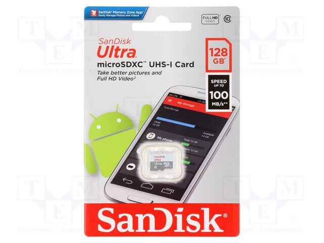 SanDisk Ultra 128GB Micro SD Class 10 microSDXC Memory 100MB/s SDSQUNR-128G