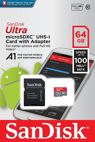 SanDisk 64GB microSDXC 100MB/s Ultra A1 64G micro SD SDXC Class 10 UHS-1 Card