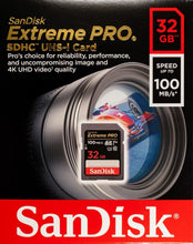 Load image into Gallery viewer, SanDisk Extreme 32GB SDHC 100 MB/S UHS-1 SD Class 10 Memory Card SDSDXXO-032G U3