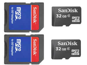 Lot of 2 x 32GB = 64GB SanDisk Micro SD SDHC Class 4 Flash Memory Card w/Adapter