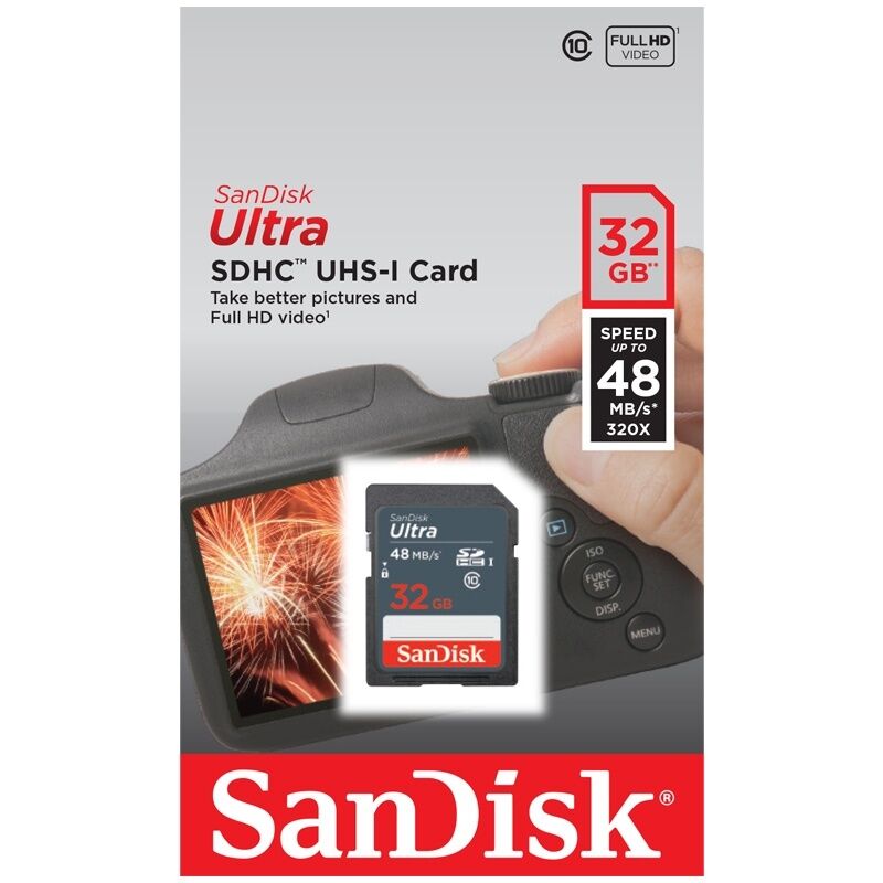 SanDisk Ultra 32 GB SDHC SDXC SD Class 10 48MB/s 320x Memory Card SDSDUNB-032G