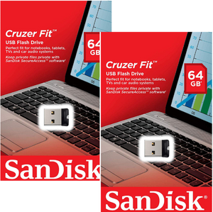 SanDisk 64GB x 2 = 128GB Cruzer FIT USB Flash Mini Pen Drive SDCZ33-064G-G35 2PK