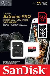 SanDisk 512GB Micro SD SDXC MicroSD Class 10 Extreme PRO 200MB/s SDSQXCD-512G