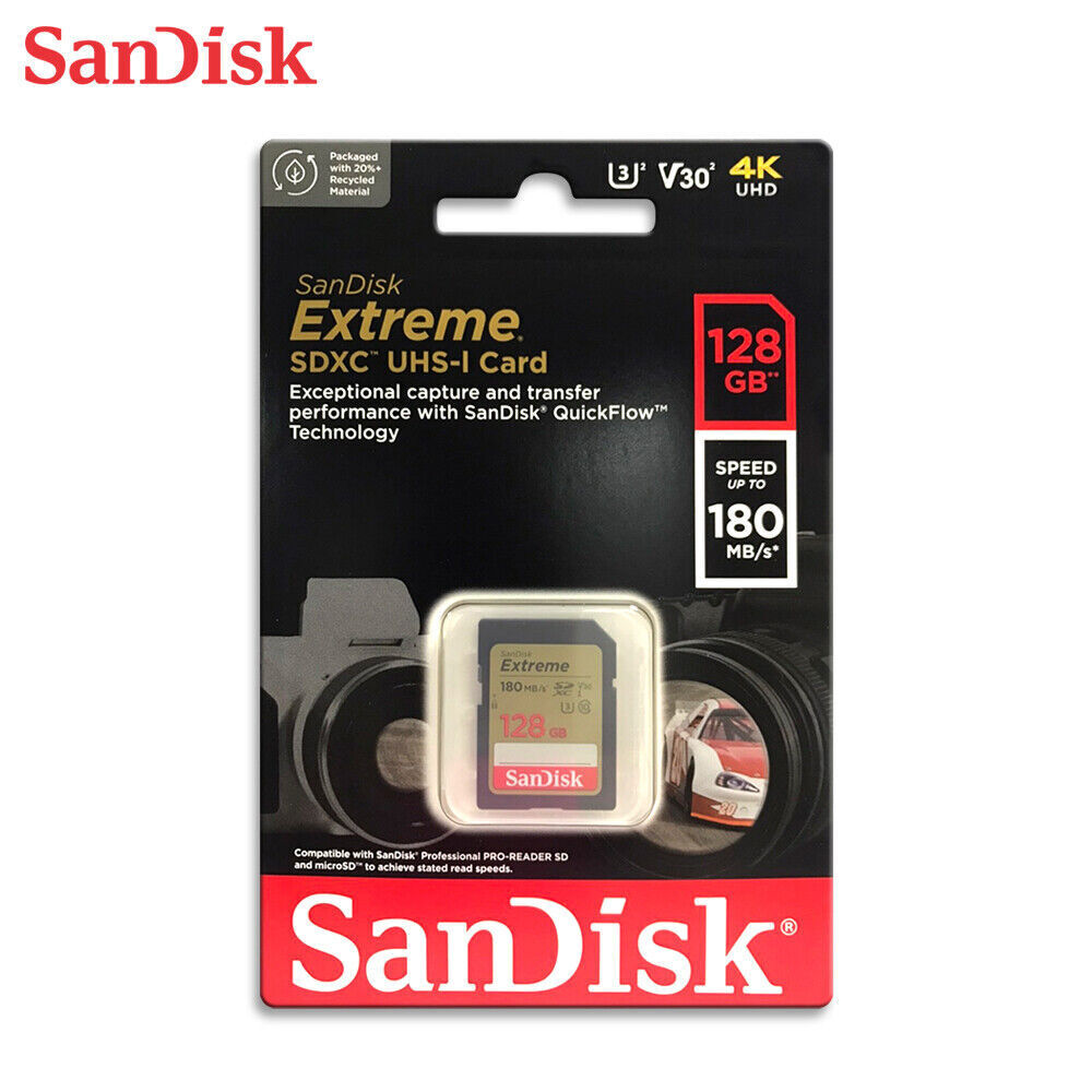SanDisk 128GB Extreme SDXC 180MB/S U3 4K SD Class 10 Memory Card SDSDXVA-128G