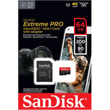 Load image into Gallery viewer, SanDisk 64GB Micro SD SDXC MicroSD TF Class 10 Extreme PRO 200MB/s SDSQXCU