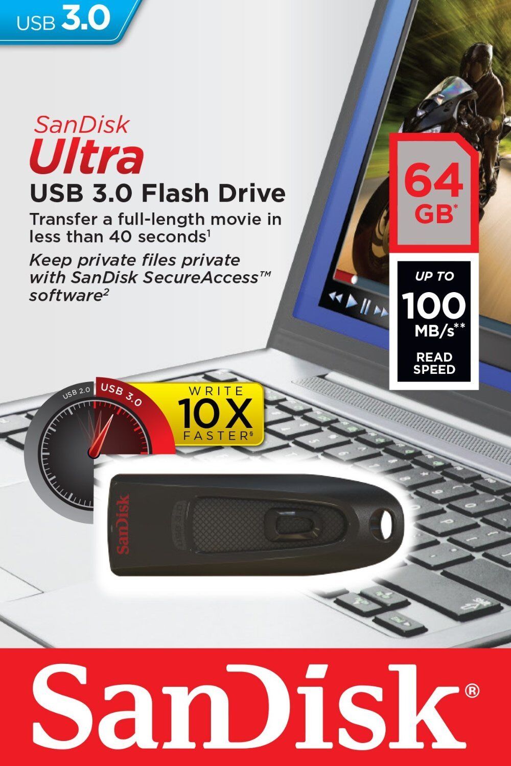 SanDisk 64GB Cruzer Ultra USB 3.0 100MB/s Flash Pen Thumb Drive SDCZ48-064G-U46