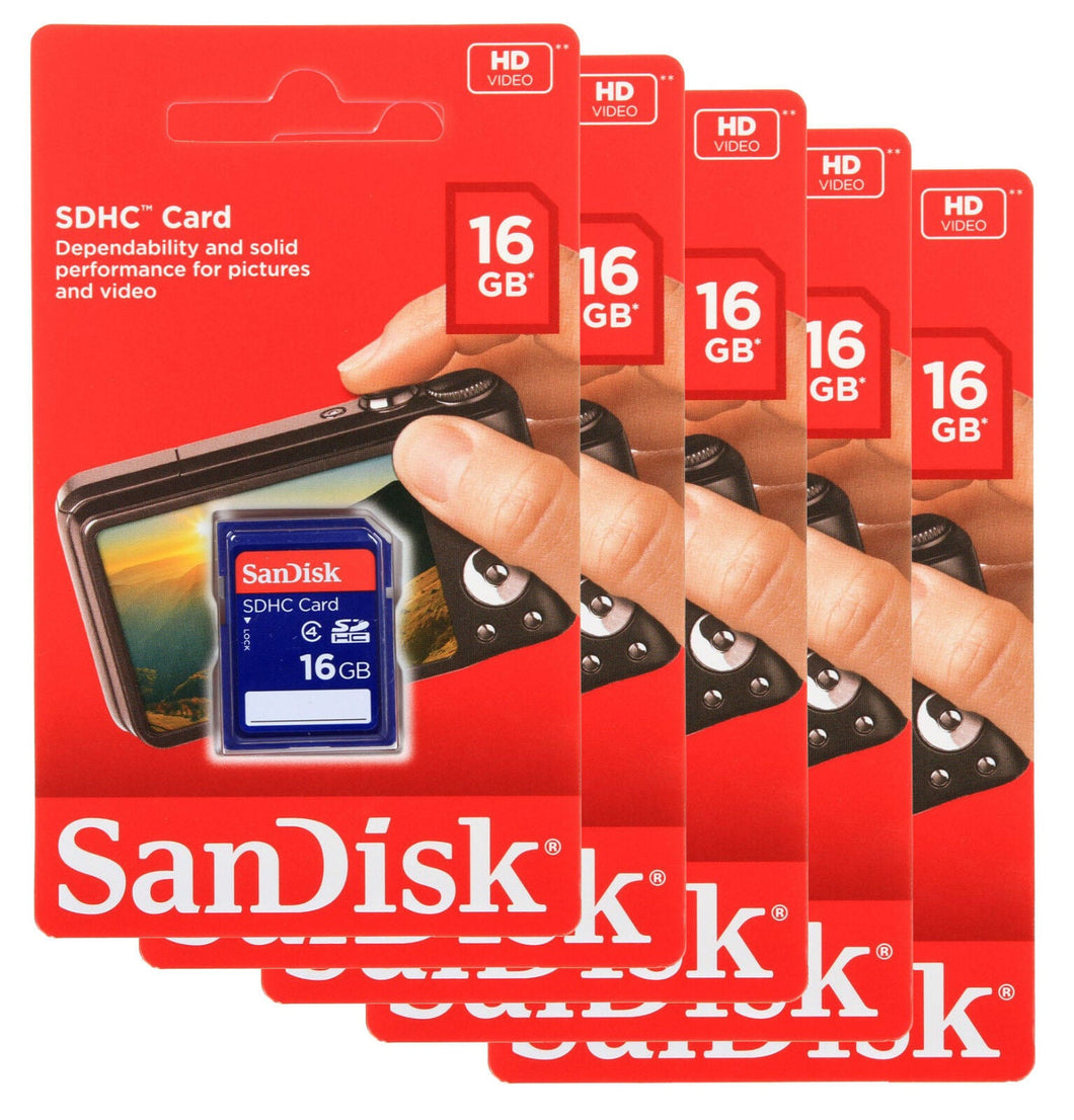 Lot of 5 x SanDisk 16GB SDHC Class 4 SD Flash Memory Card Camera SDSDB-016G-B35