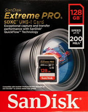 Load image into Gallery viewer, SanDisk Extreme PRO 128GB UHS-I U3 SDXC 200MB/s 4K Memory Card SDSDXXD-128G
