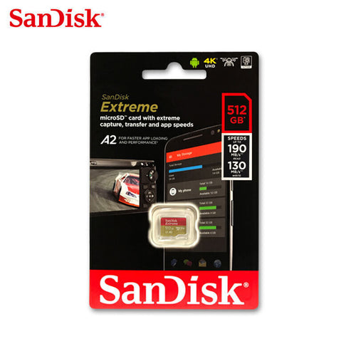 SanDisk Extreme 512GB 190MB/S Class 10 Micro SD MicroSDXC U3 Memory Card SDSQXAV