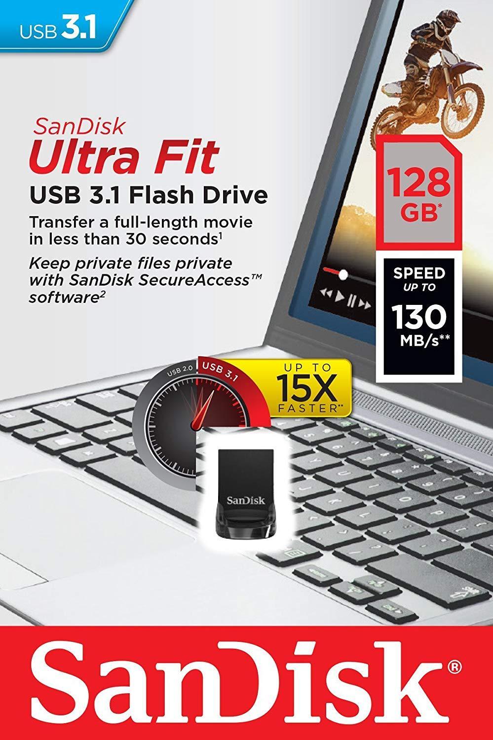 SanDisk 128GB SDCZ430-128G Ultra Fit USB 3.0 Nano Flash Pen Drive 130MB/s