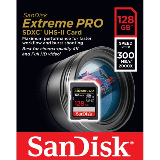 SanDisk 128GB Extreme PRO SD SDXC Card 300MB/s Class 10 UHS-II U3 4K Memory SDSDXPK-128G-ANCIN