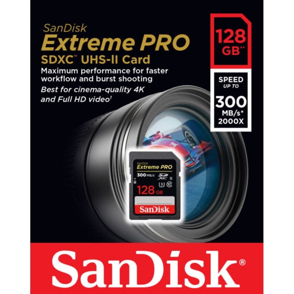 SanDisk 128GB Extreme PRO SD SDXC Card 300MB/s Class 10 UHS-II U3 4K Memory 128G