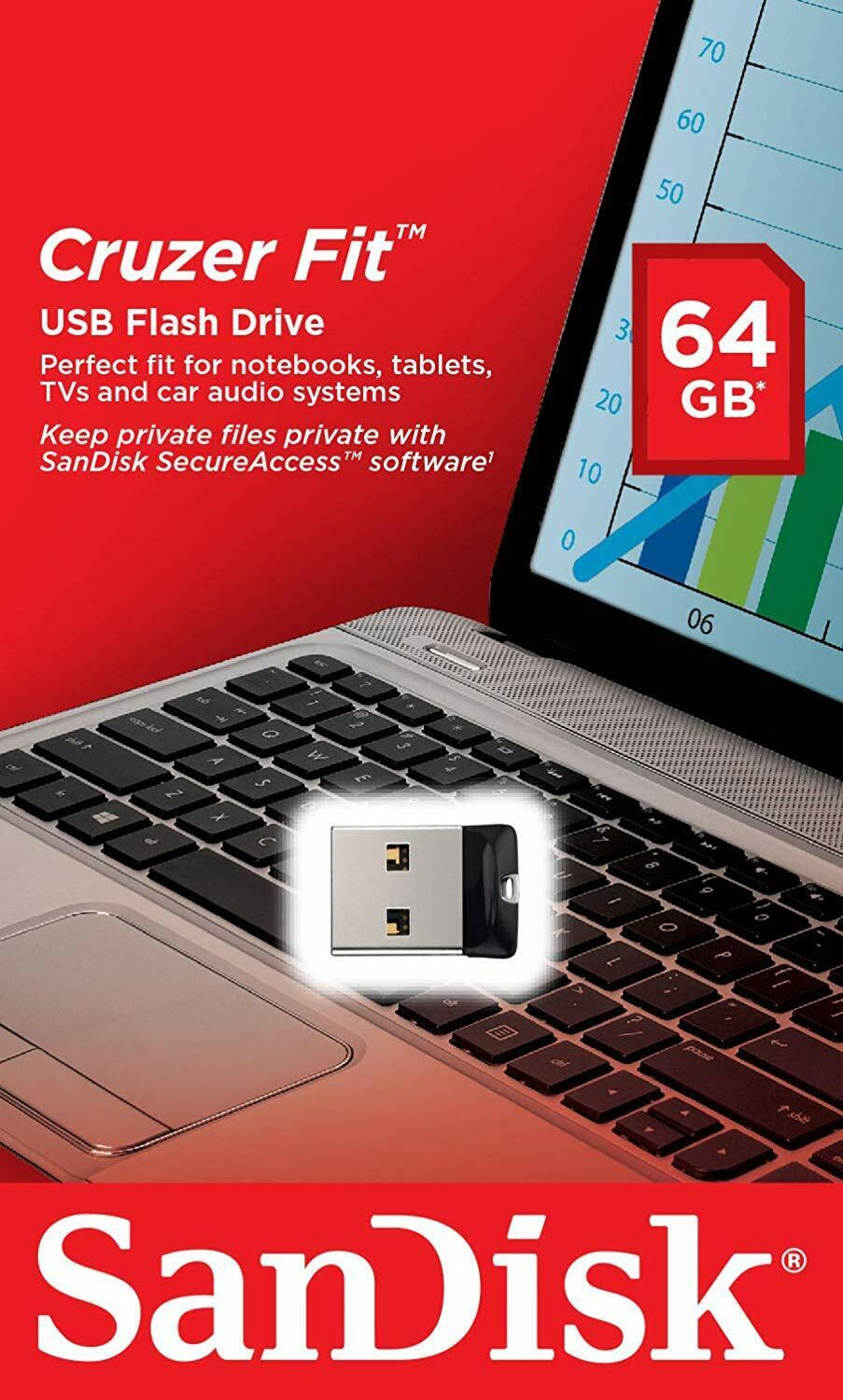 SanDisk 64GB Cruzer FIT USB 2.0 Flash Mini Thumb Pen Drive SDCZ33-064G RETAIL 64