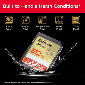 SanDisk 512GB Extreme 180MB/s Class 10 SDXC  SD Card U3 Memory Card SDSDXVV-512G