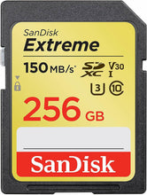 Load image into Gallery viewer, SanDisk 256GB Extreme SD SDXC Card 150MB/s Class 10 UHS-1 U3 4K Memory SDSDXV5